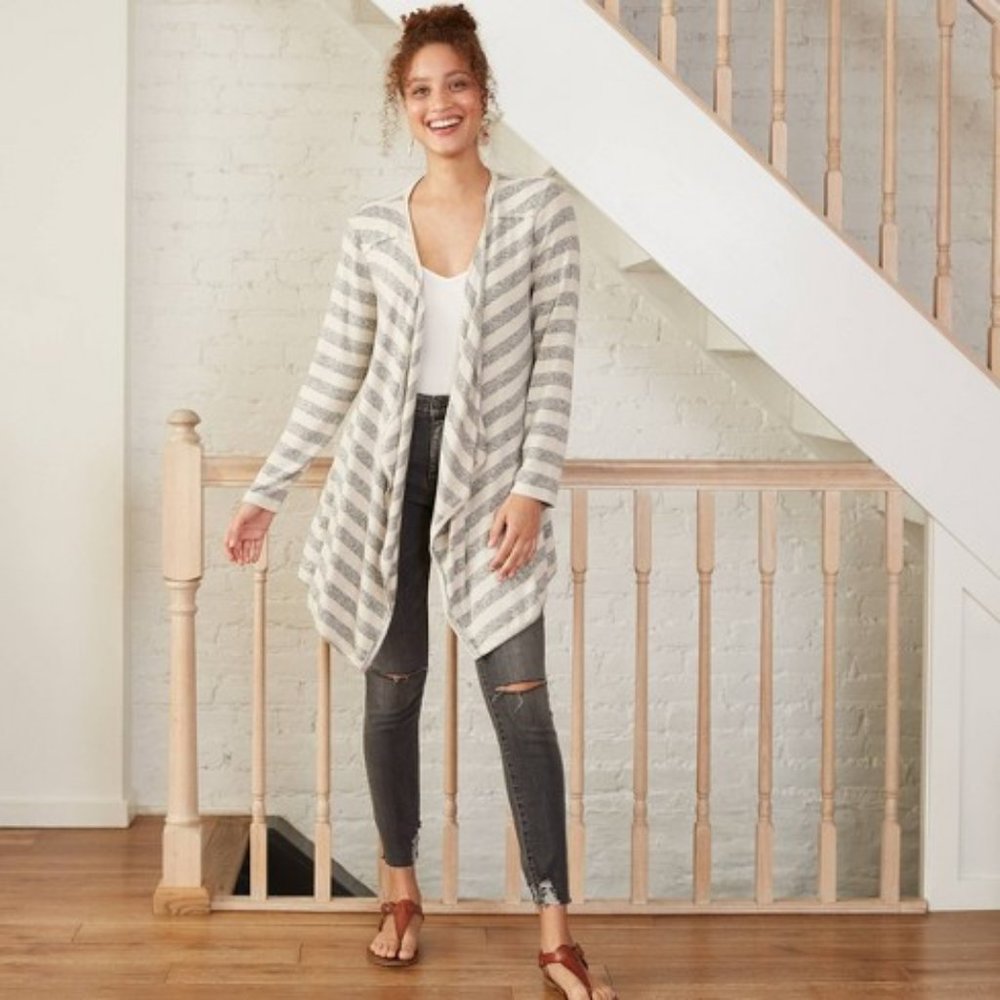 Knox Rose Gray Stripe Open Cardigan Wrap Size XL - Picture 1 of 9
